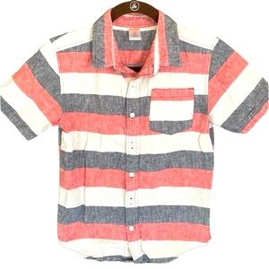Gymboree Linen Cotton Button Up Red White Blue Shirt - Boys Size Medium 7 / 8